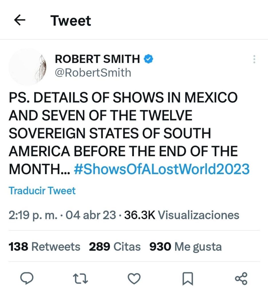 Robert Smith de The Cure confirma visita a México vía Twitter