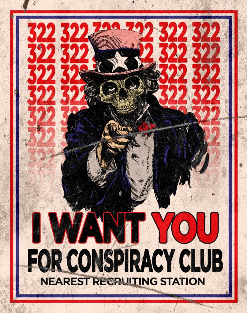 Arte propagandístico creado por miembros del Conspiracy Club. ¿Y tu, te animas aunirte a esta sociedad secreta? Imagen: Facebook.