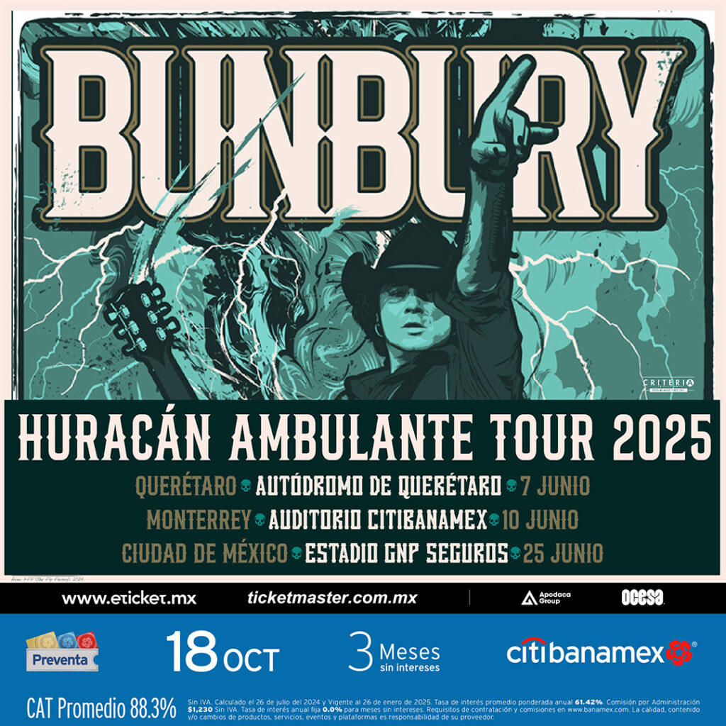 El Huracán Ambulante de Bunbury llegará a México con tres conciertos