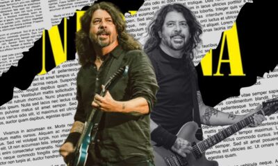 Dave Grohl de Foo Fighters y nirvana tocando la guitarra en el escenario