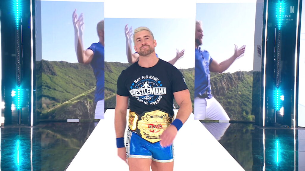 Say his name and he appears. Aunque se fue con la derrota, Joe Hendry tuvo un brillante momento en Las Vegas. Foto: WWE