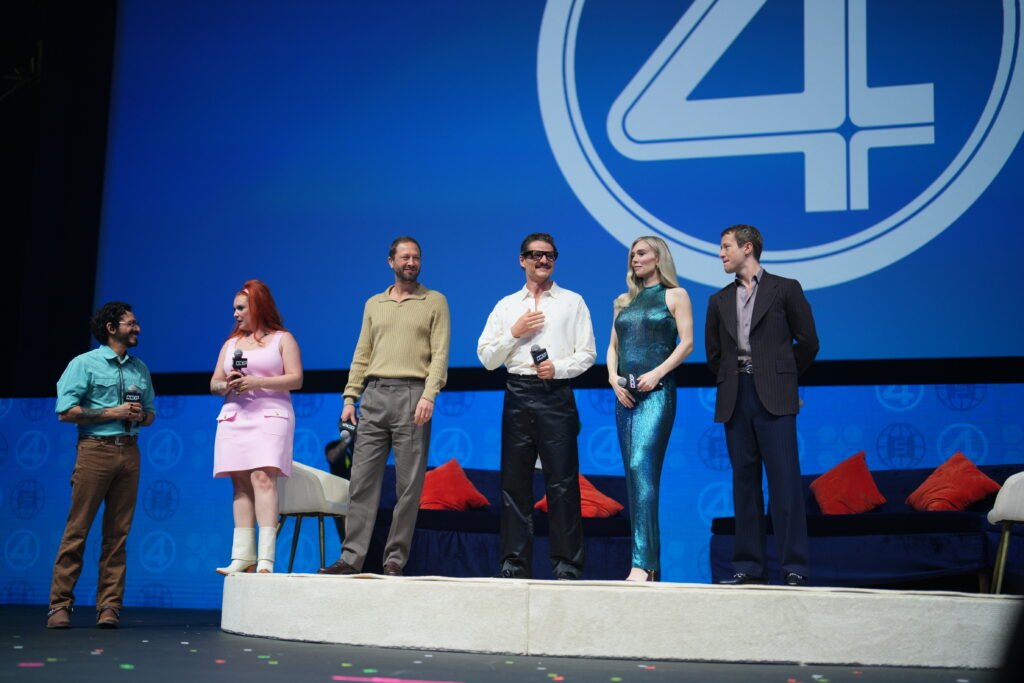 Fantásticos. Ebon Moss-Bachrach, Pedro Pascal, Vanessa Kirby y Joseph Quinn presentaron un avance de la cinta de Marvel. Foto: CCXP