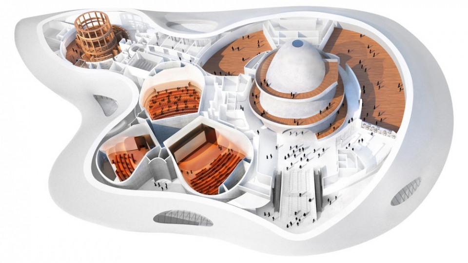 Un poco del interior del The Lucas Museum of Narrative Art