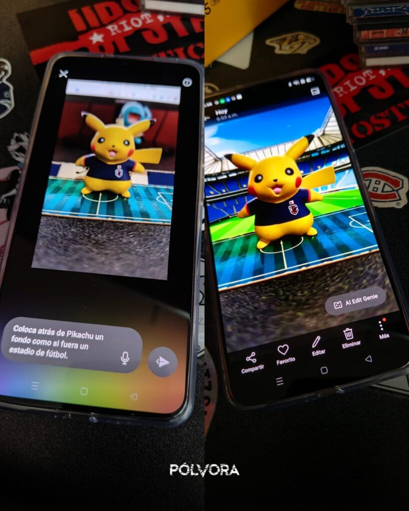 Pedimos cambiar el fondo de Pikachu por un estadio de futbol y este fue el resultado / Foto: Pólvora