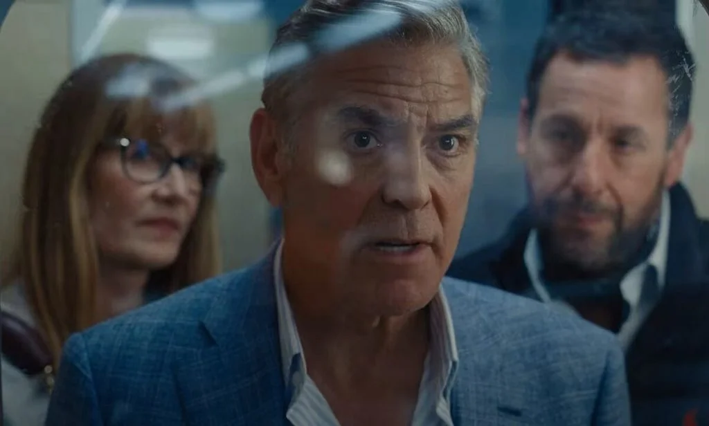 Clooney, Dern y Sandler, una tríada que va entre la comedia y el drama en Jay Kelly. Foto: Netflix