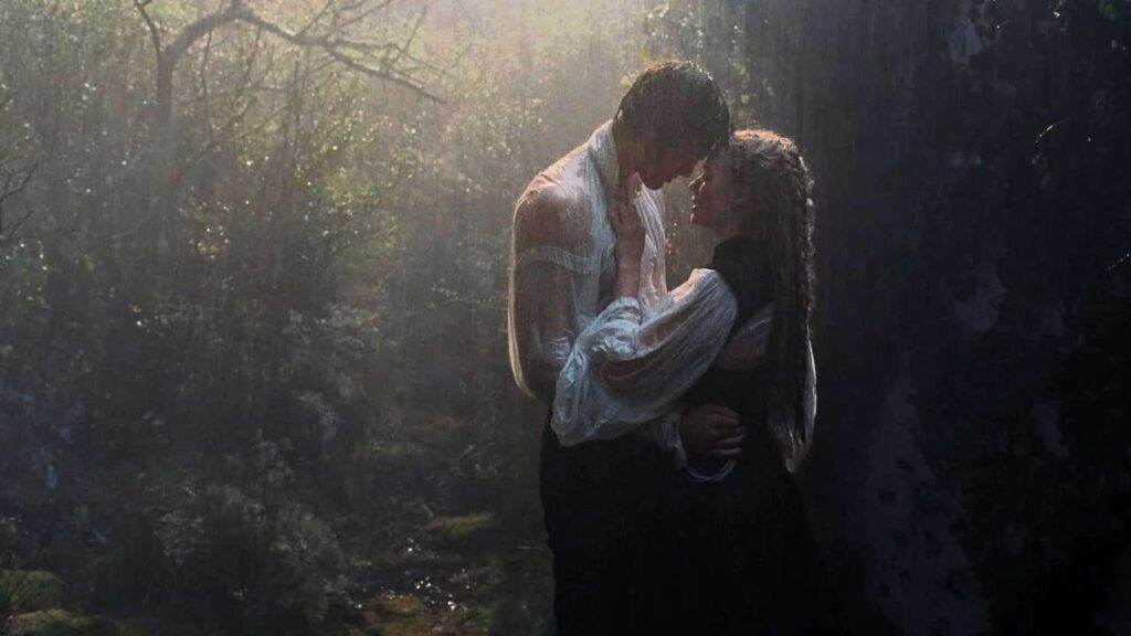 Cathy y Heathcliff bajo la lluvia